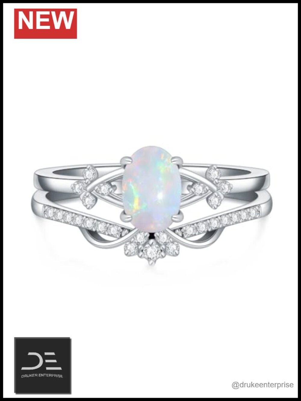 1CT Opal Ring 925 Sterling Silver Oval Engagement Bridal Set CZ Wedding Promise